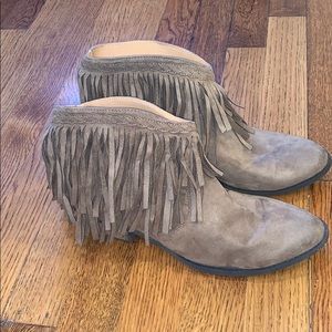 Grey Fringe Booties